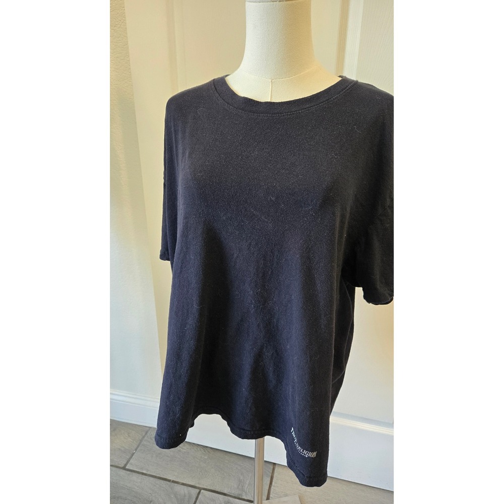 True Religion Black Cotton Short Sleeve Logo T-Shirt XL Metallic Silver Logo